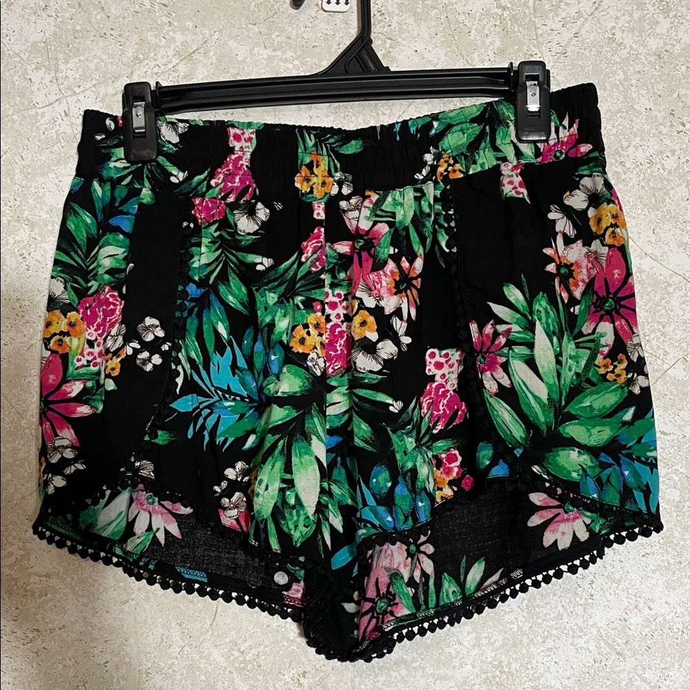 Love Tree Black Floral High Waist Shorts